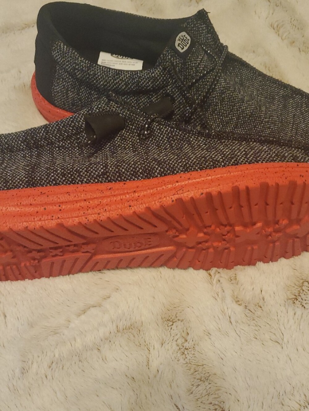Hey Dude Men's Knit Slip-On Shoes in Charcoal with Red Sole - Picture 4 of 4